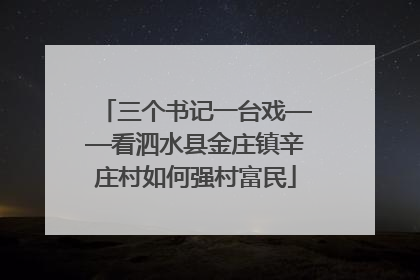 三个书记一台戏——看泗水县金庄镇辛庄村如何强村富民